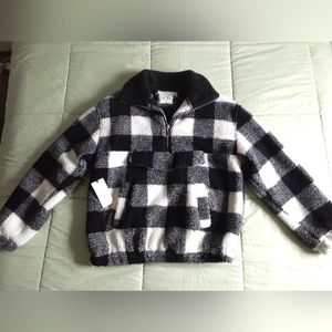 Fuzzy pullover checkered jacket